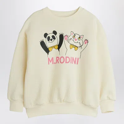 Mini Rodini Ivory Sweatshirt With Panda And Cat Print In Yellow