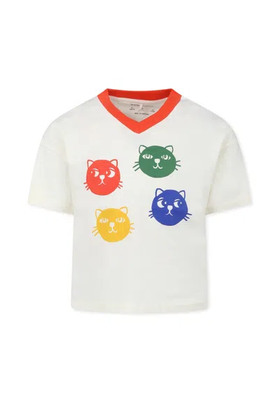 Mini Rodini Ivory T-shirt For Kids With Cats