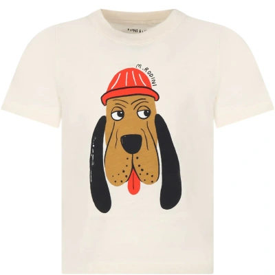 Mini Rodini Ivory T-shirt For Kids With Dog