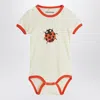 Mini Rodini Ivory/red Bodysuit With Ladybug In White