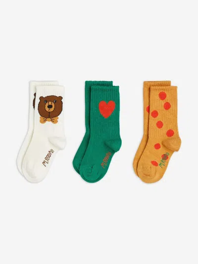 Mini Rodini Kids Bear 3 Pack Socks Set In Multi