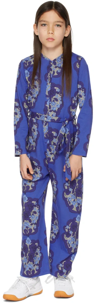 Mini Rodini Kids Blue Flowers Jumpsuit In Purple