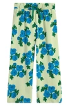 Mini Rodini Kids' Blue Roses Print Floral Knit Drawstring Pants In Green