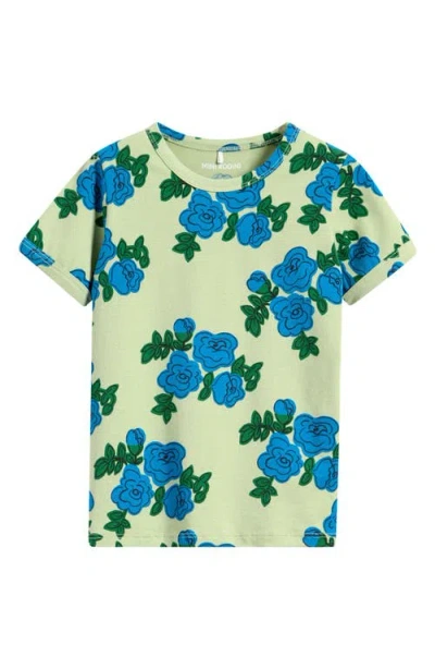 Mini Rodini Kids' Blue Roses Print Floral T-shirt In Green