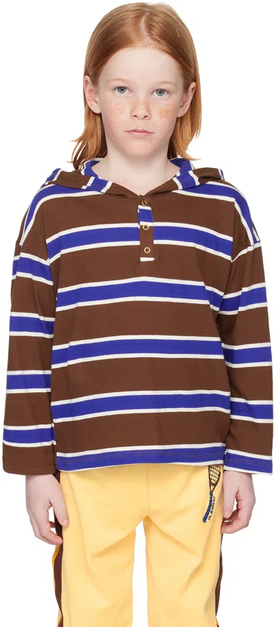 Mini Rodini Striped Cotton Hoodie In Brown