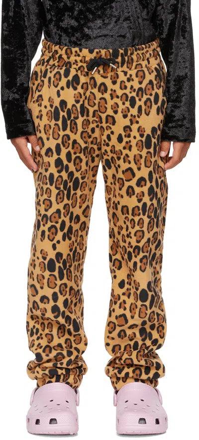Mini Rodini Kids Brown Leopard Fleece Trousers In Beige