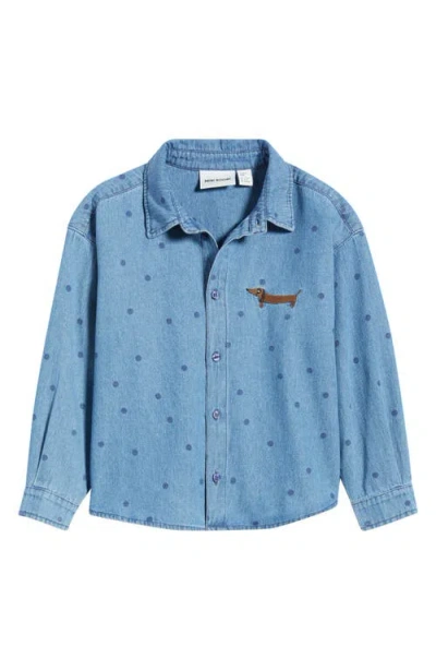 Mini Rodini Kids' Dot Print Denim Button-up Shirt In Blue