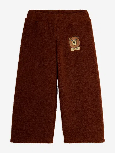 Mini Rodini Kids Embroidered Bear Pile Trousers In Burgundy