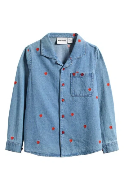 Mini Rodini Kids' Embroidered Hearts Organic Cotton Denim Button-up Shirt