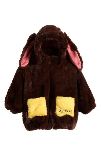 Mini Rodini Kids' Faux Fur Rabbit Ear Jacket In Brown