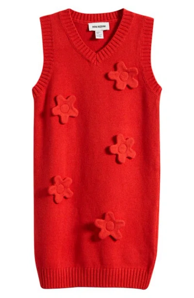 Mini Rodini Kids' Flower Appliqué Sweater Vest Dress In Red