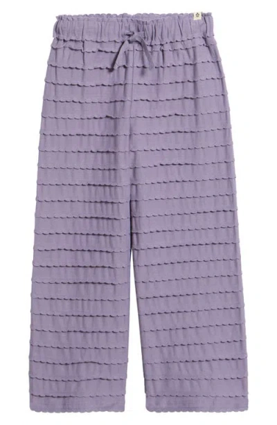 Mini Rodini Kids' Frill Detail Organic Cotton Drawstring Pants In Purple