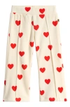 Mini Rodini Kids' Heart Print Organic Cotton Blend Velour Pants In White
