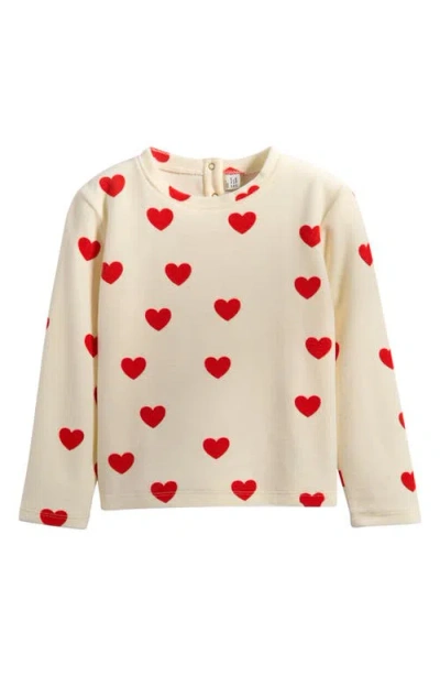 Mini Rodini Kids' Heart Print Organic Cotton Blend Velour Top In Gold