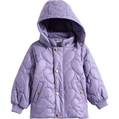 Mini Rodini Kids' Heart Quilt Hood Puffer Jacket In Purple