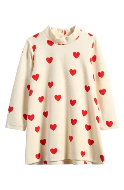 Mini Rodini Kids' Hearts Long Sleeve Organic Cotton Blend Velour Dress In White