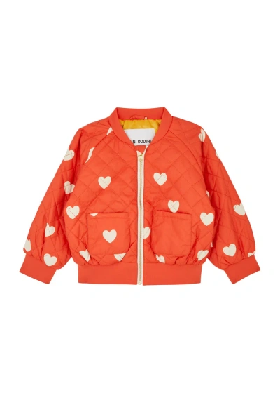 Mini Rodini Babies'  Kids Hearts Printed Quilted Shell Bomber Jacket In Red