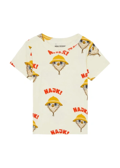 Mini Rodini Babies'  Kids Hike Printed Cotton T-shirt In Cream