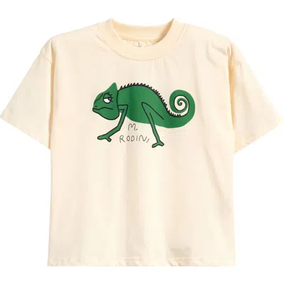 Mini Rodini Kids' Lizard Organic Cotton Graphic T-shirt In Off White