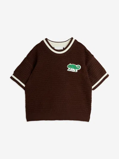 Mini Rodini Kids Lizard Patch Crochet Knit T-shirt In Brown
