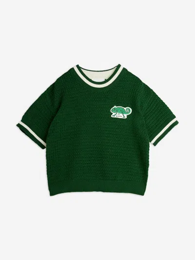 Mini Rodini Kids Lizard Patch Crochet Knit T-shirt In Green