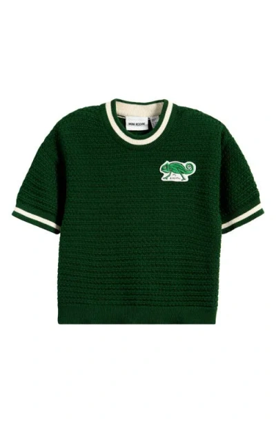 Mini Rodini Kids' Lizard Short Sleeve Organic Cotton Sweater In Green