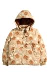 Mini Rodini Kids' Mammoth Print Puffer Jacket With Removable Hood In Nude