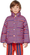 MINI RODINI KIDS NAVY & ORANGE STRIPE PUFFER JACKET