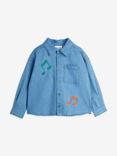 Mini Rodini Babies'  Kids Note Embroiderd Lightweight Denim Shirt In Blue