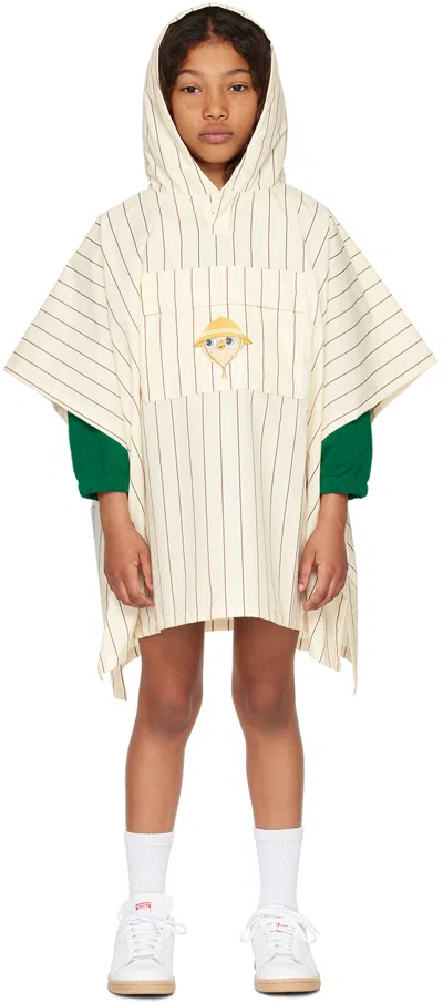 Mini Rodini Owl Pinstriped Rain Poncho In White