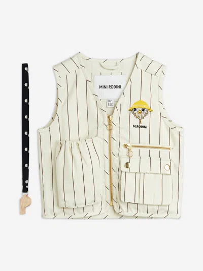 Mini Rodini Babies' Kids Owl Embroidered Utility Vest In Ivory