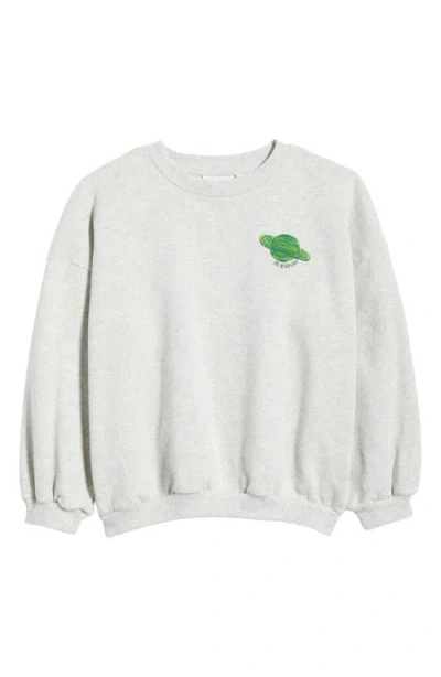 Mini Rodini Kids' Planet Emblem Organic Cotton Crewneck Sweatshirt In Gray