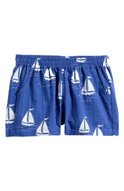 Mini Rodini Kids' Print Organic Cotton Seersucker Shorts In Blue