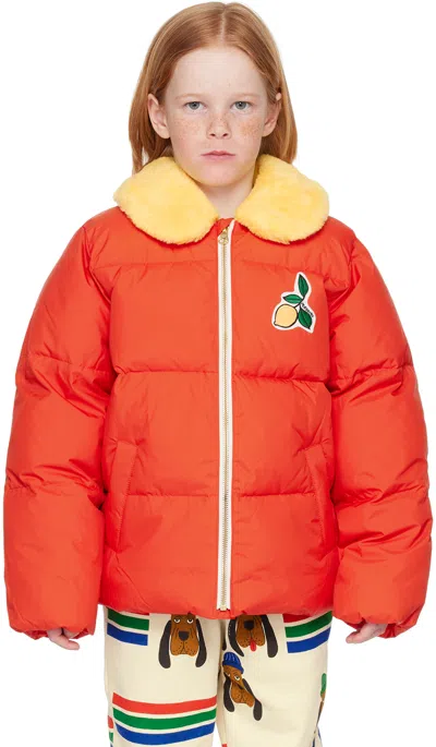Mini Rodini Kids Red Lemons Puffer Jacket In Red Yellow
