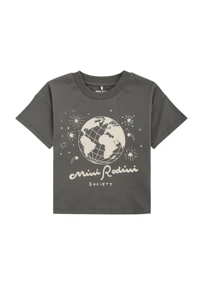 Mini Rodini Babies'  Kids Society Printed Cotton T-shirt In Grey