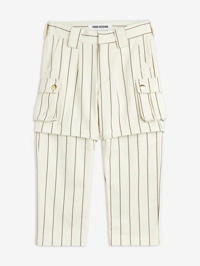Mini Rodini Kids' Striped Cotton Cargo Pants In Ivory