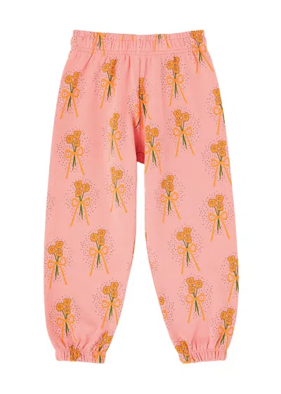 Mini Rodini Kids Winter Flowers Printed Cotton Sweatpants In Pink