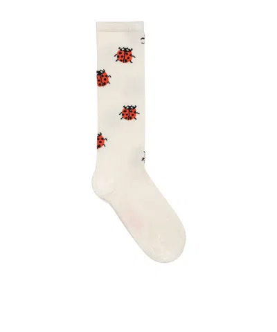 Mini Rodini Kids' Ladybug Pattern Socks In White