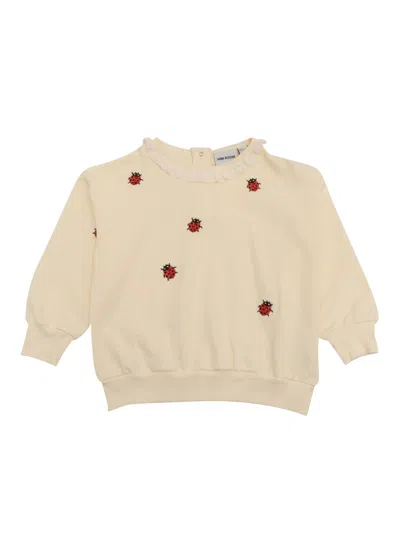 Mini Rodini Ivory Sweatshirt With Embroidered Ladybugs In Neutral