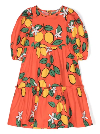 Mini Rodini Kids' Lemon-print Cotton Dress In Red