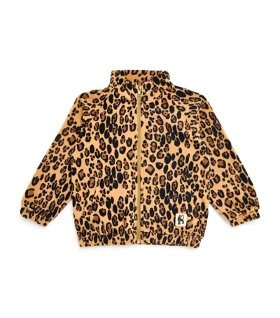 Mini Rodini Kids' Leopard Print Fleece Jacket In Brown