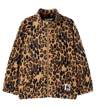 Mini Rodini Leopard Print Fleece Jacket In Brown