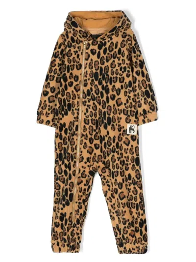 Mini Rodini Babies' Leopard-print Hooded Romper In Brown