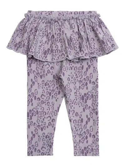 Mini Rodini Babies' Leopard-print Ruffled-waist Leggings In Purple