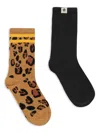 Mini Rodini Leopard-print Socks (pack Of Two) In 黑色