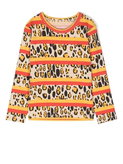 Mini Rodini Babies' Leopard-print Striped Top In Neutrals