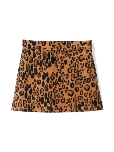 Mini Rodini Kids' Leopard-print Velvet Miniskirt In Brown