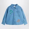 Mini Rodini Light Blue Denim Shirt With Musical Notes In Blue