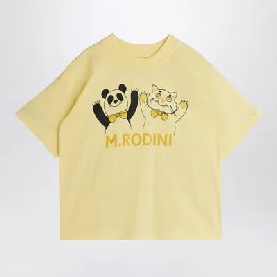 MINI RODINI LIGHT YELLOW T-SHIRT WITH PANDA AND CAT PRINT