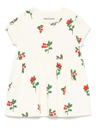 Mini Rodini Babies' Lingonberries-print Shortsleeved Dress In Neutrals